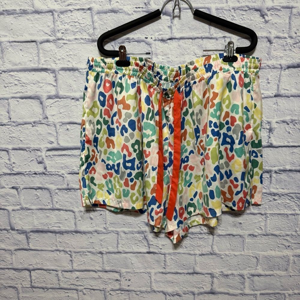 Summersalt The Cloud 9 Silky Pajama Shorts in the Technicolor Leopard print.
